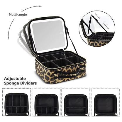 Makeup Bag with Light up Mirror, Travel Makeup Case with Mirror and Lights, Lighted Cosmetic Train Case with 3 Color Settings, M